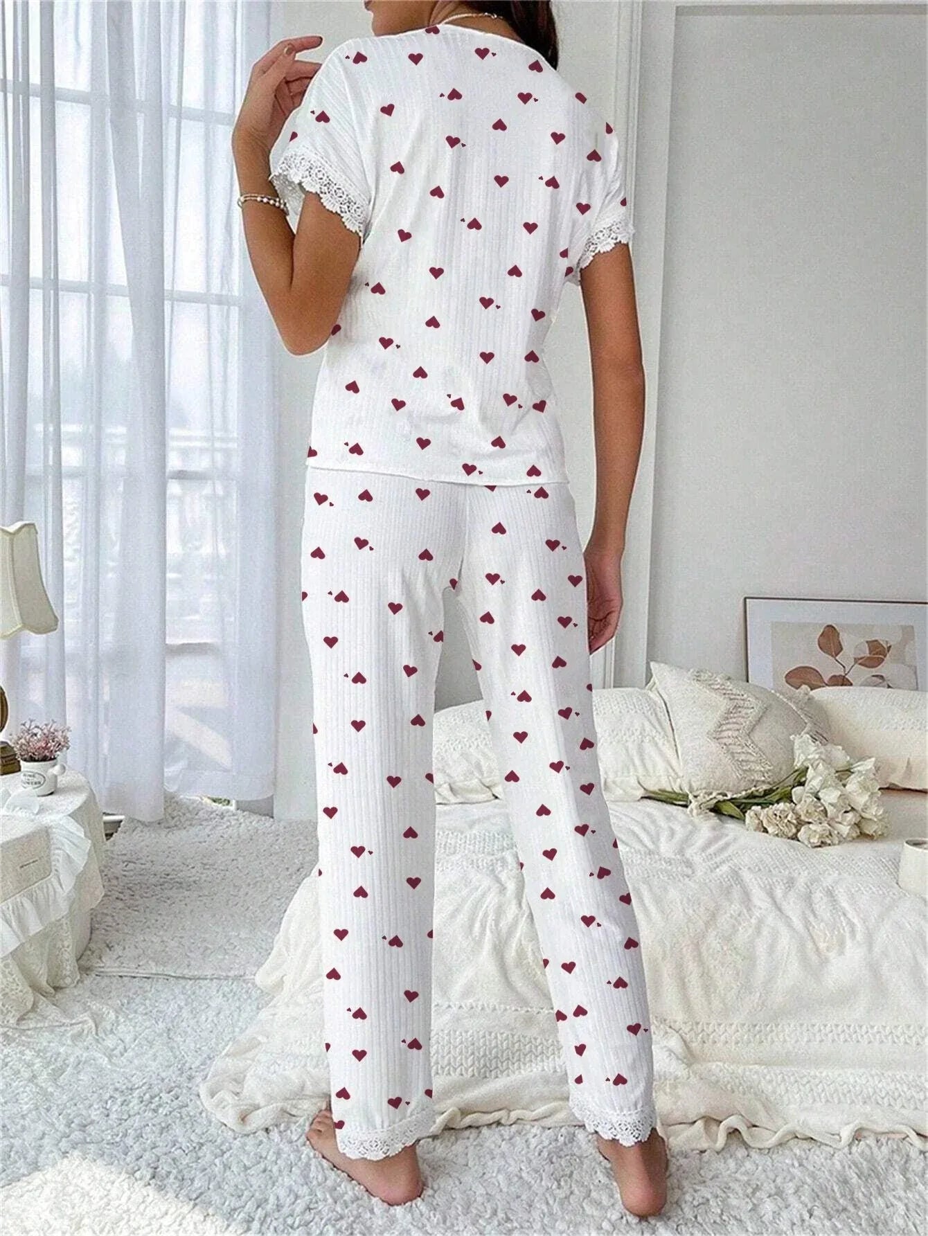 Ribbed Cherry Print Pajama Set - View 9 | WEUXS