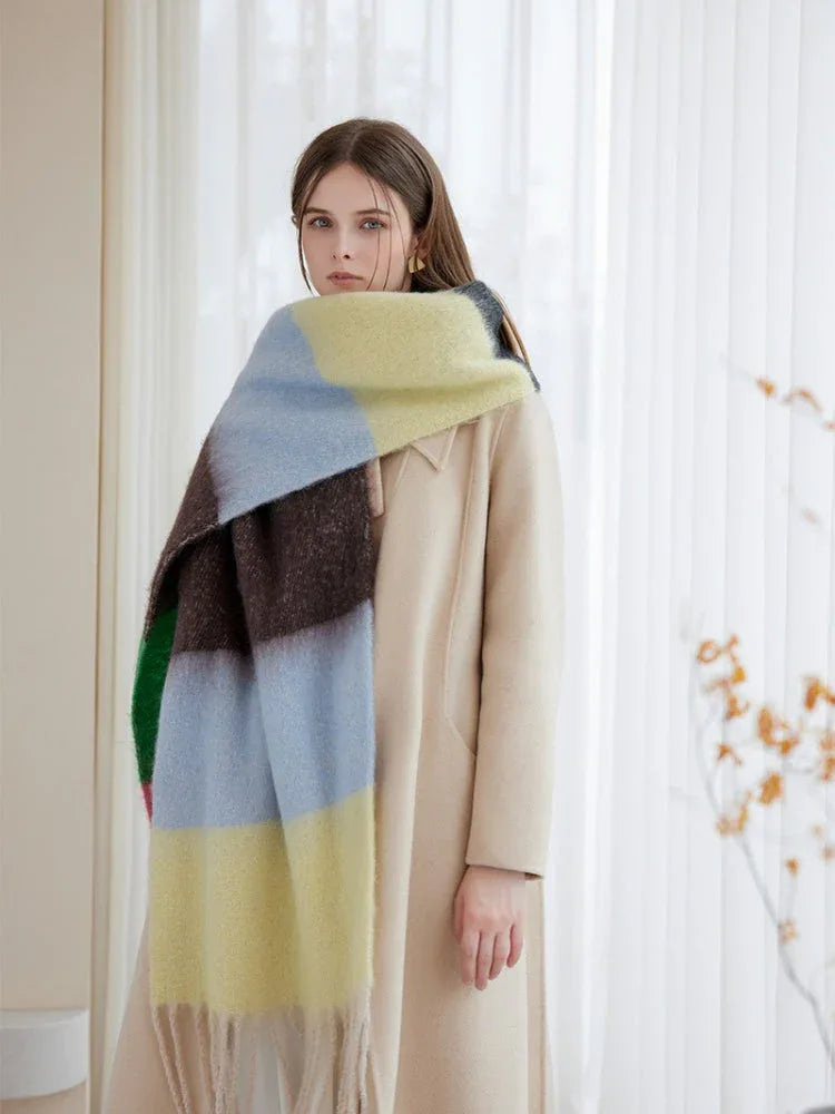 Dopamine Rainbow Block Stripe Oversized Scarf - WEUXS