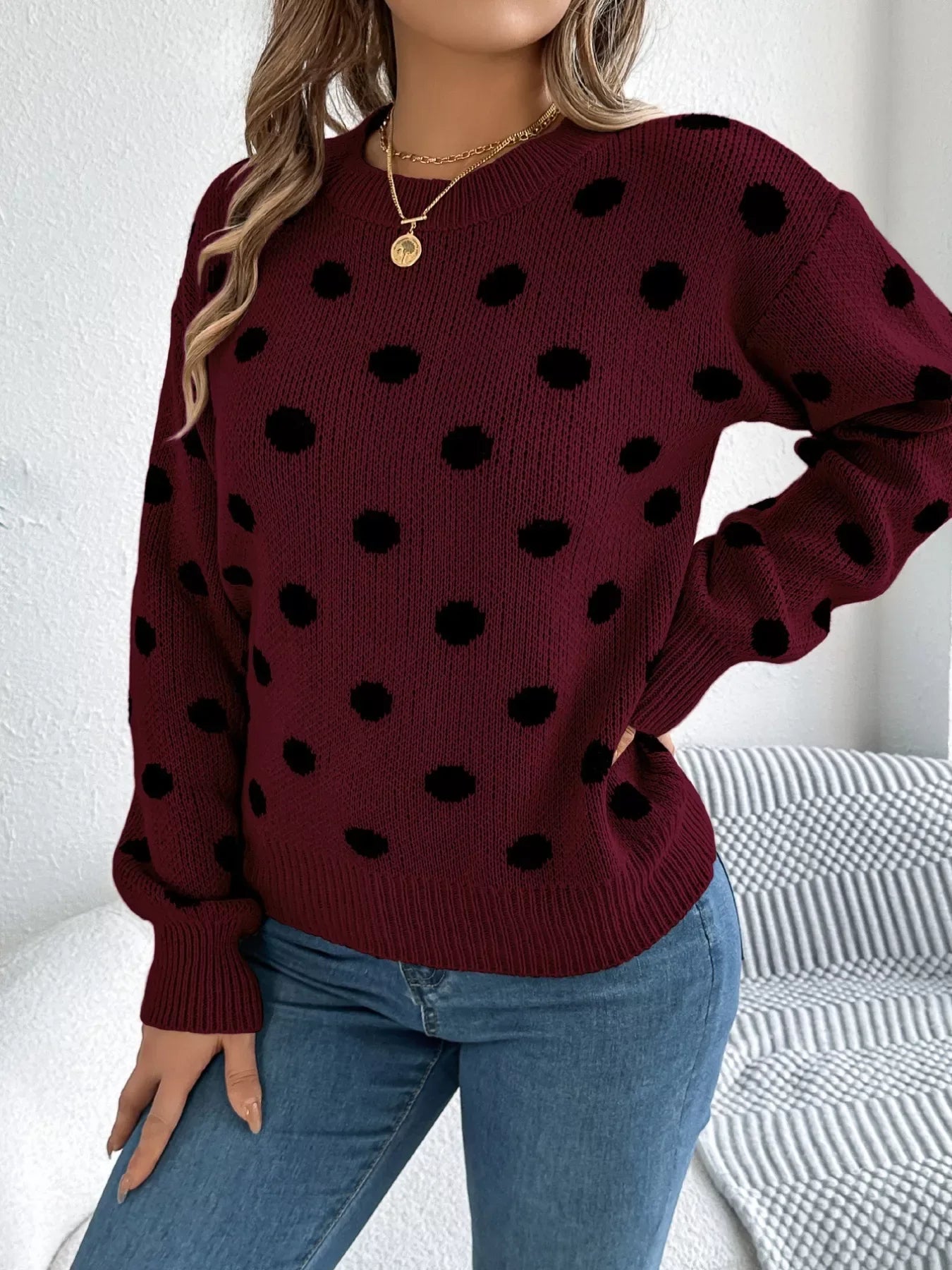 Polka Dot Knit Sweater - View 10 | WEUXS