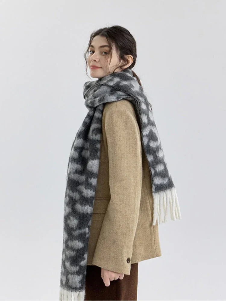 Leopard Print Wool Blend Scarf - View 6 | WEUXS