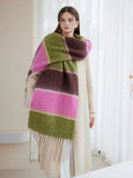 woman wearing a multi-colored striped oversized shawl scarf - View 8 | WEUXS