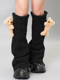Cable knit leg warmers with teddy bear accent - View 6 | WEUXS