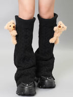 Cable knit leg warmers with teddy bear accent - View 6 | WEUXS