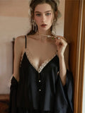 Button-Front Lace Satin Cami & Shorts Set - WEUXS