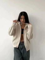 Ribbed knit zip cardigan sweater - View 6 | WEUXS