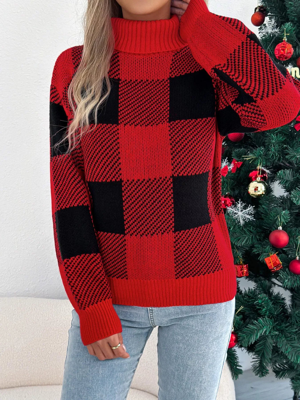 Buffalo Plaid Turtleneck Sweater - View 9 | WEUXS