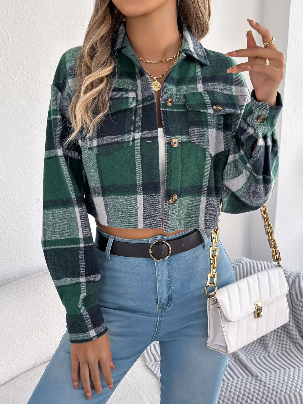 Rust Plaid Cropped Shacket - WEUXS