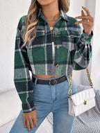 Rust Plaid Cropped Shacket - WEUXS