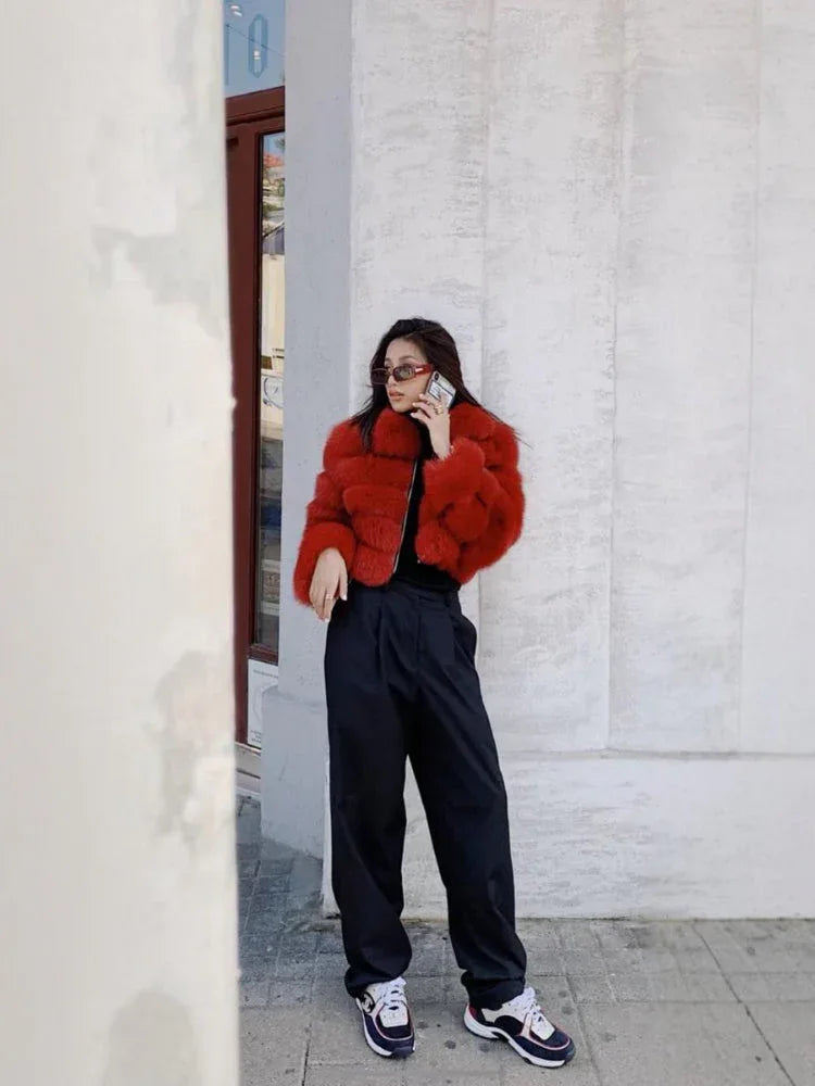 Premium Cropped Faux Fur Jacket Secondary image