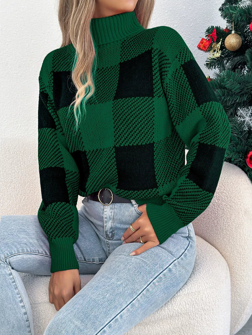 Evergreen Heritage Buffalo Plaid Turtleneck Sweater - WEUXS