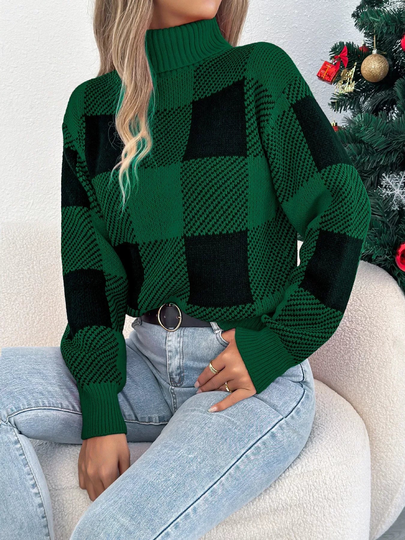 Evergreen Heritage Buffalo Plaid Turtleneck Sweater - WEUXS