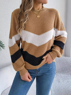 Women's Color Block Chevron Knit Sweater - WEUXS