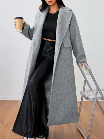 The Manhattan Grey Oversized Lapel Long Coat - WEUXS