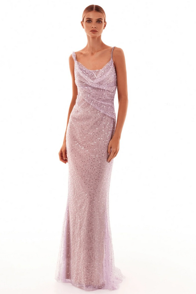 Ariarl Ruched Purple Sequins Maxi Dress | Dress In Beauty