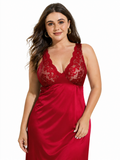 Elegant Lace Trim V-Neck Full Length Nightgown
