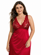 Elegant Lace Trim V-Neck Full Length Nightgown