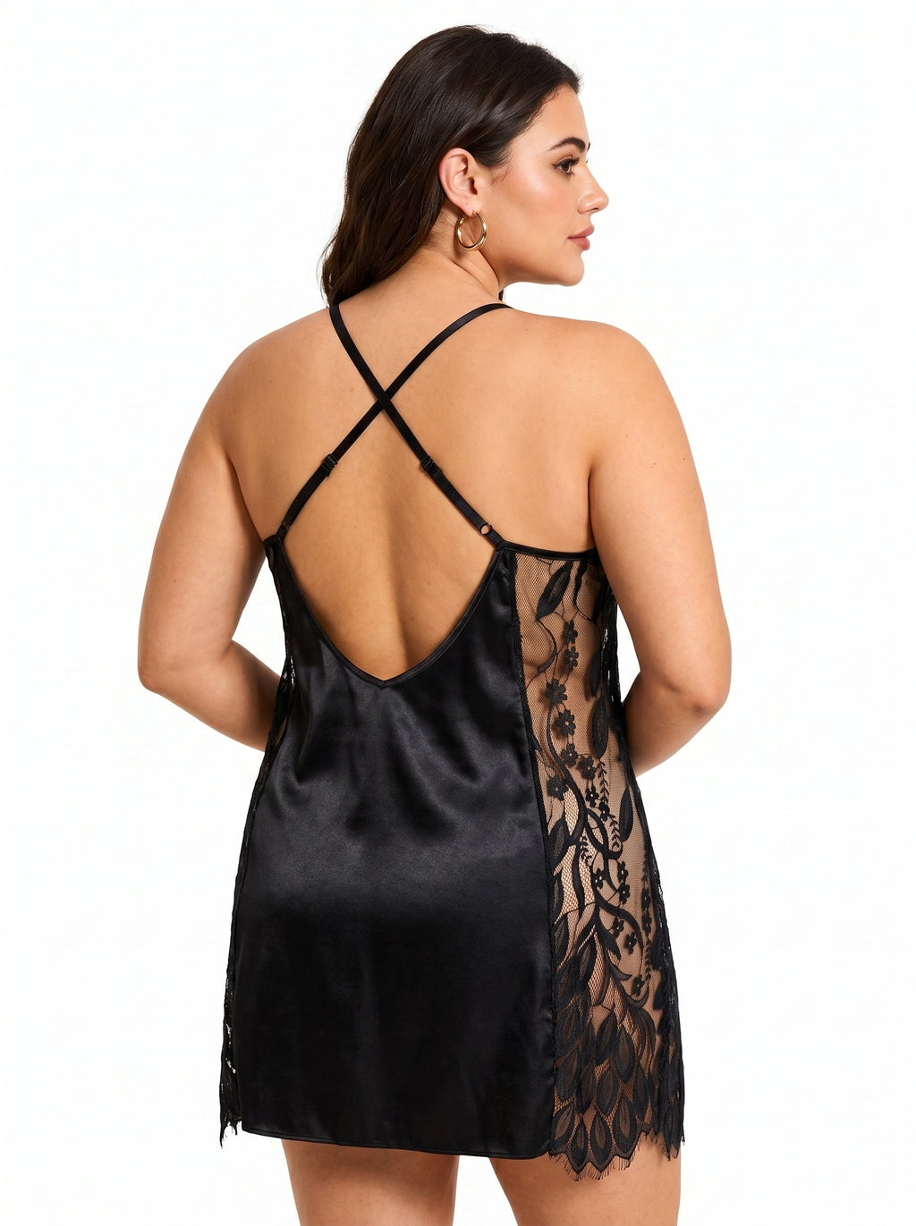 women's satin slip dress with lace trim - View 7 | WEUXS