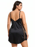 Elegant satin nightgown with lace trim - View 7 | WEUXS