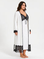 Women's satin pajama set with lace trim - View 7 | WEUXS