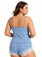 Elegant women's lace trim pajama set - View 7 | WEUXS