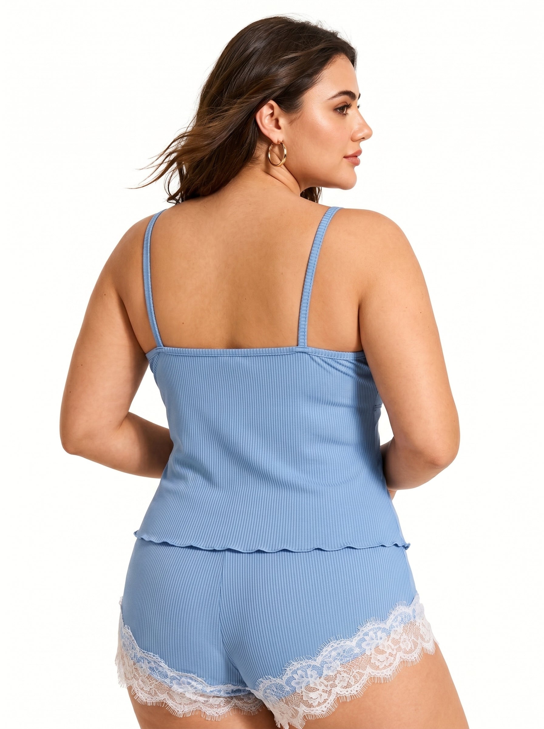 Elegant women's lace trim pajama set - View 7 | WEUXS