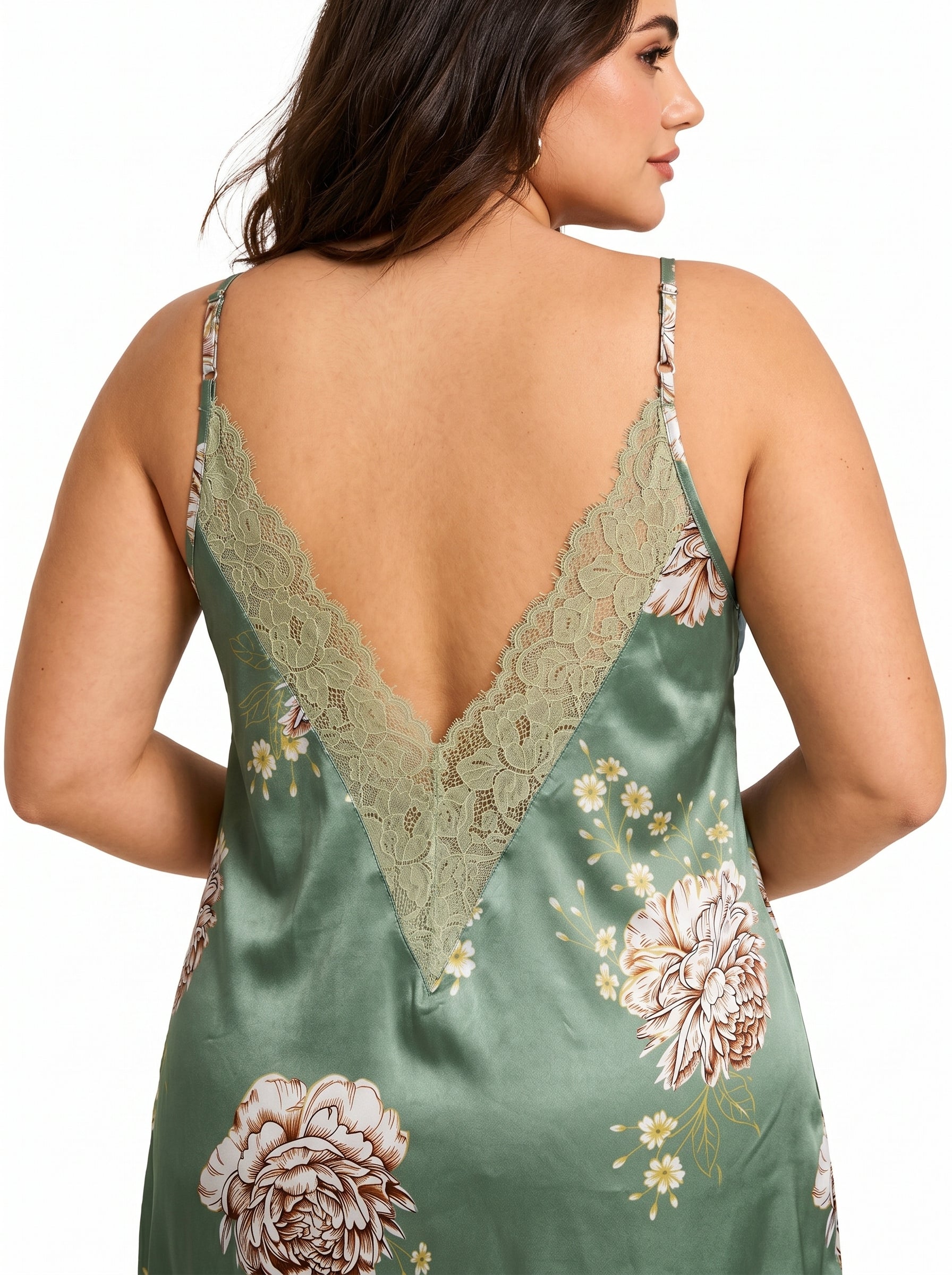 Women's satin slip dress with V-neck and floral print - View 7 | WEUXS