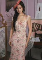 Floral print fit and flare midi dress with square neckline and cap sleeves - View 7 | WEUXS