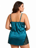 Elegant Satin Lace Trim Pajama Top & Shorts Set