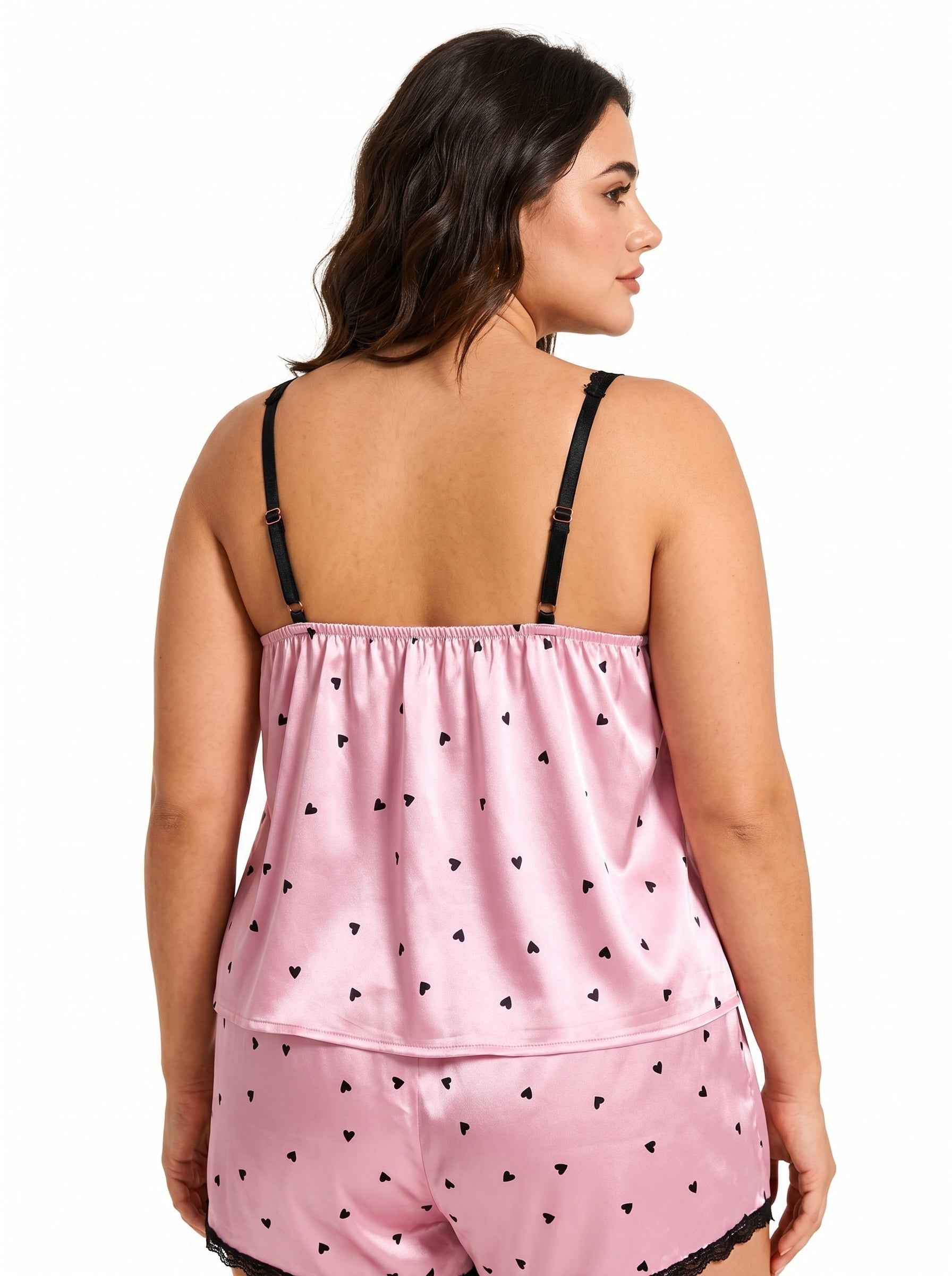 Satin Pajama Set with Lace Trim