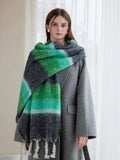 Oversized Monochrome Striped Tassel Shawl - WEUXS