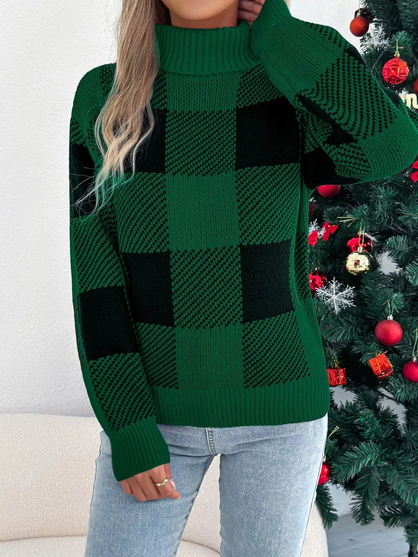 Evergreen Heritage Buffalo Plaid Turtleneck Sweater - WEUXS