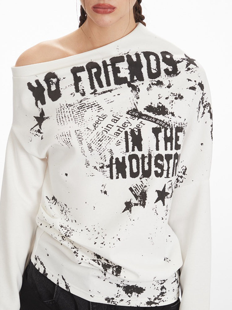 White graphic off shoulder t-shirt - View 6 | WEUXS