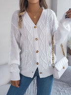 Pink Cable Knit Button Down Cardigan - WEUXS