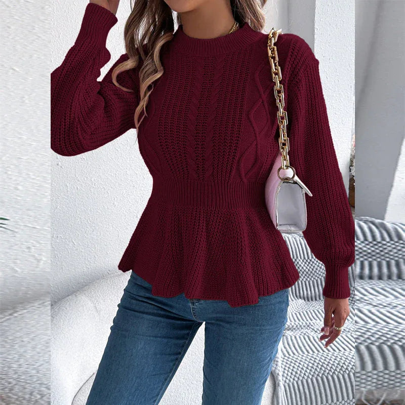 White Cable Knit Peplum Sweater - View 10 | WEUXS