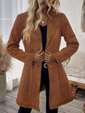 Vintage Chic Faux Suede & Shearling Mid-Length Coat - WEUXS