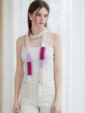Fuzzy knit skinny scarf with color block pattern - View 9 | WEUXS