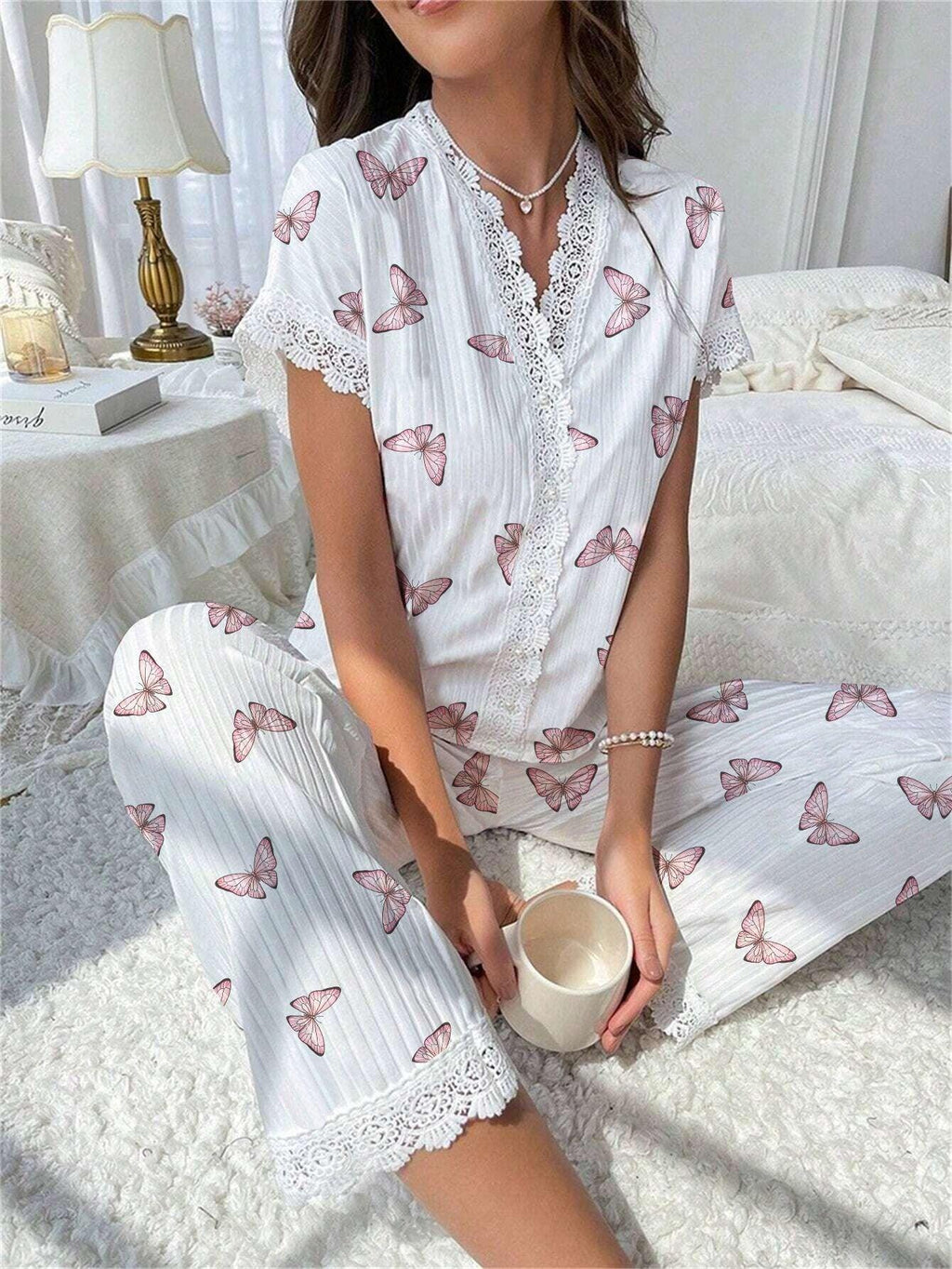 Ribbed Cherry Pajama Set - View 16 | WEUXS