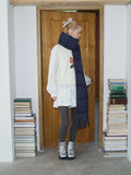 woman wearing black and grey plaid wool blend scarf - View 6 | WEUXS