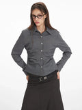 Office Siren Ruched Button Down Shirt - WEUXS