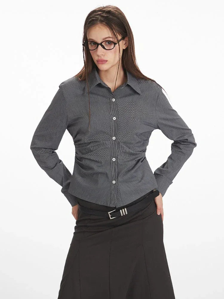 Office Siren Ruched Button Down Shirt - WEUXS