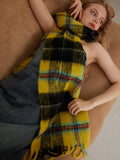 long plaid scarf with fringe in blue and teal - View 12 | WEUXS