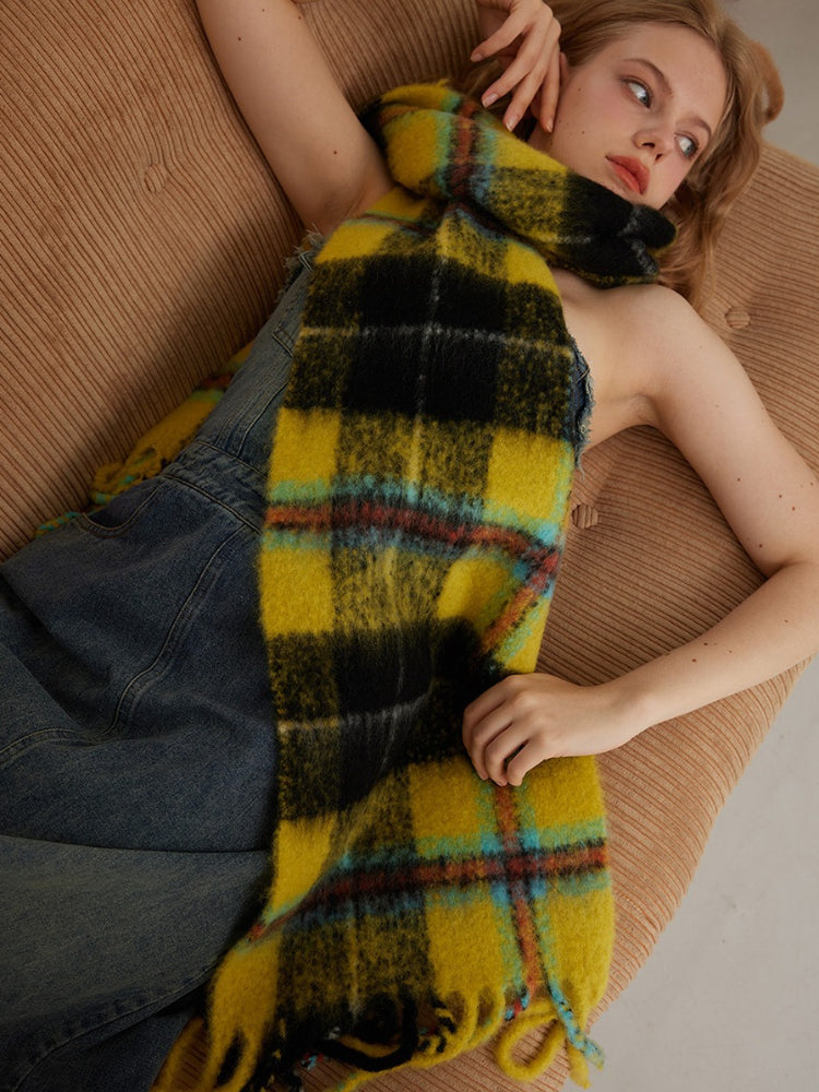 long plaid scarf with fringe in blue and teal - View 12 | WEUXS