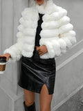 Pearl White Tiered Faux Fur Cropped Jacket - WEUXS