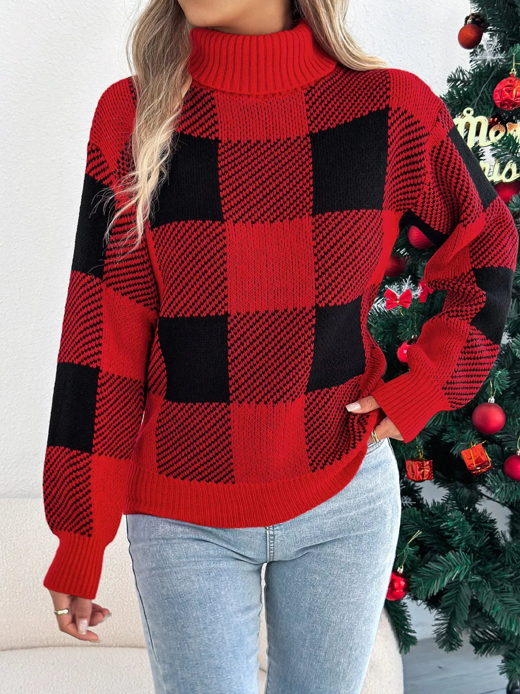Evergreen Heritage Buffalo Plaid Turtleneck Sweater - WEUXS