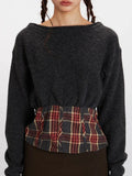 Spliced Knit Plaid Sweater - View 6 | WEUXS