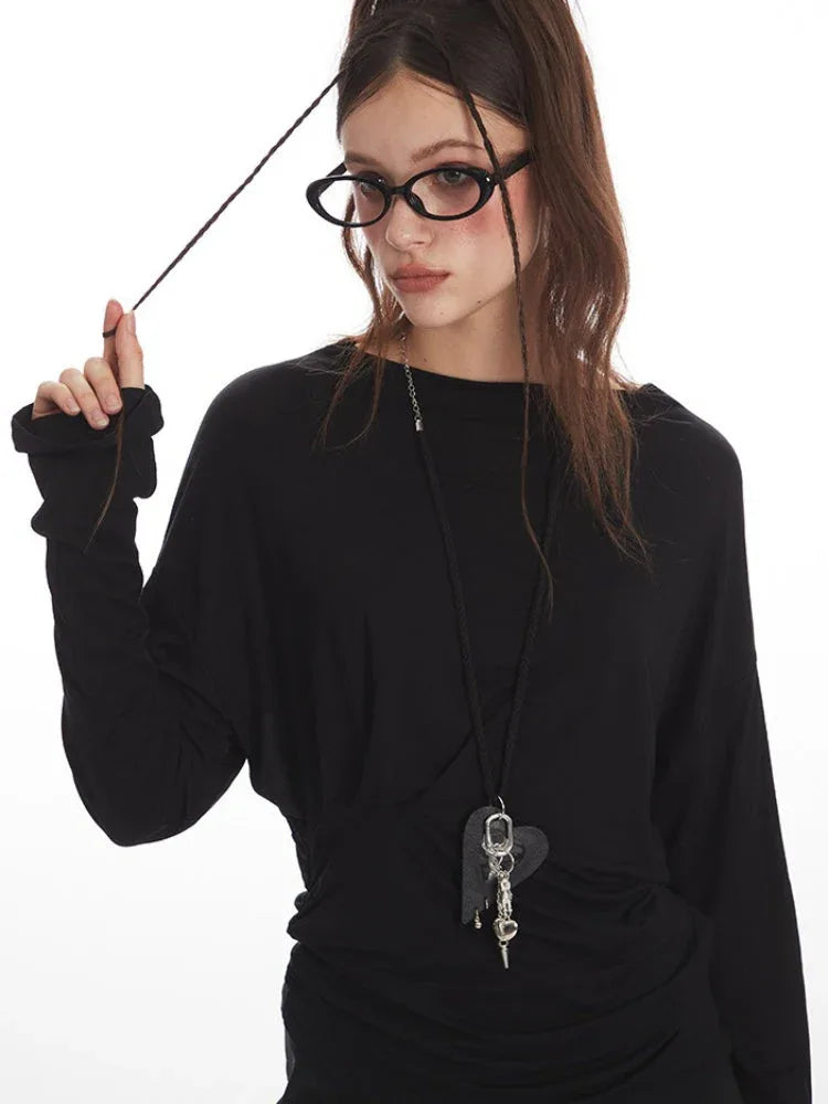 Irregular Ruched Waist Long Sleeve Top - View 6 | WEUXS