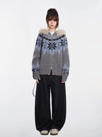 Fair Isle Hooded Knit Cardigan