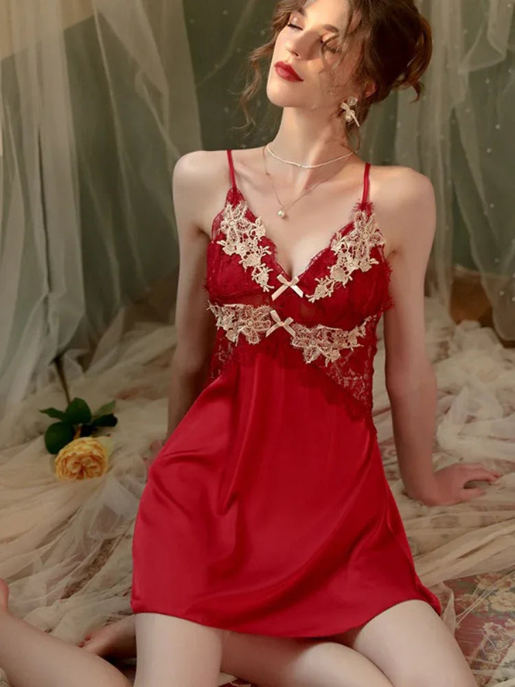 Sage Green Satin Lace Nightgown & Robe Set - View 7 | WEUXS