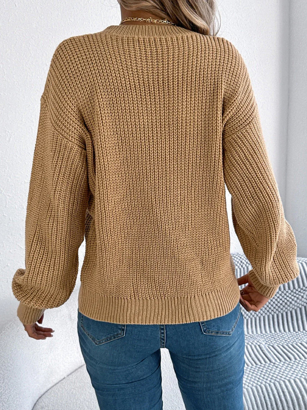 White Pointelle Knit Sweater - WEUXS