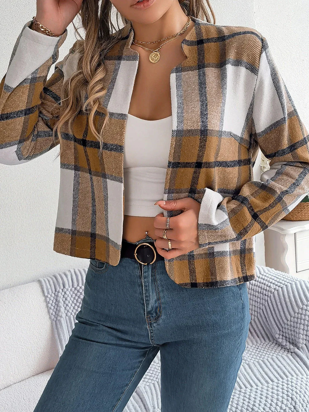 Plaid cropped jacket - View 12 | WEUXS